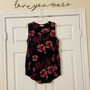 Maurices Floral Sleeveless Blouse - Black and Burgundy